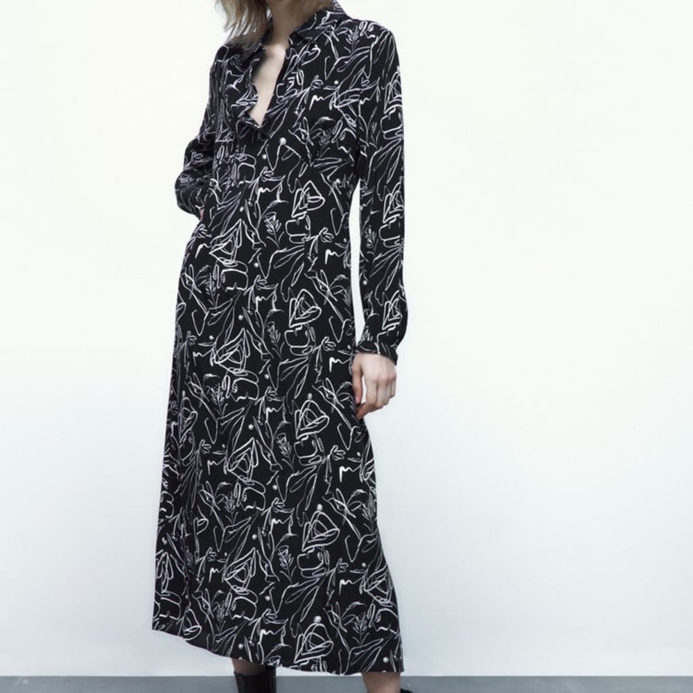 Zara Carlota Dress, size L, black & white print
